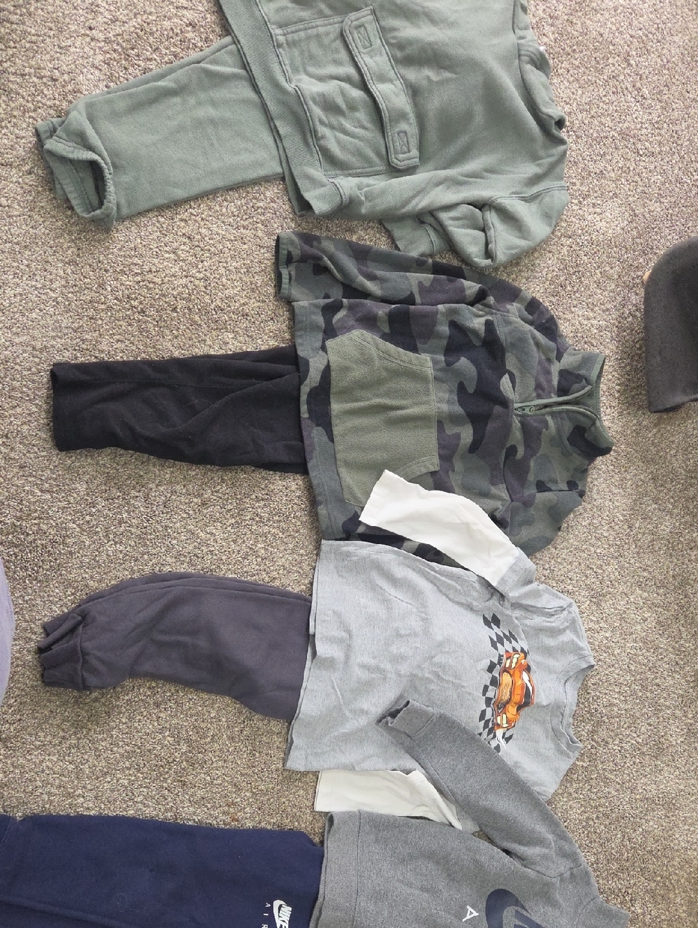 Kids Camouflage Pullover Hoodie and Black Joggers Set - Green
